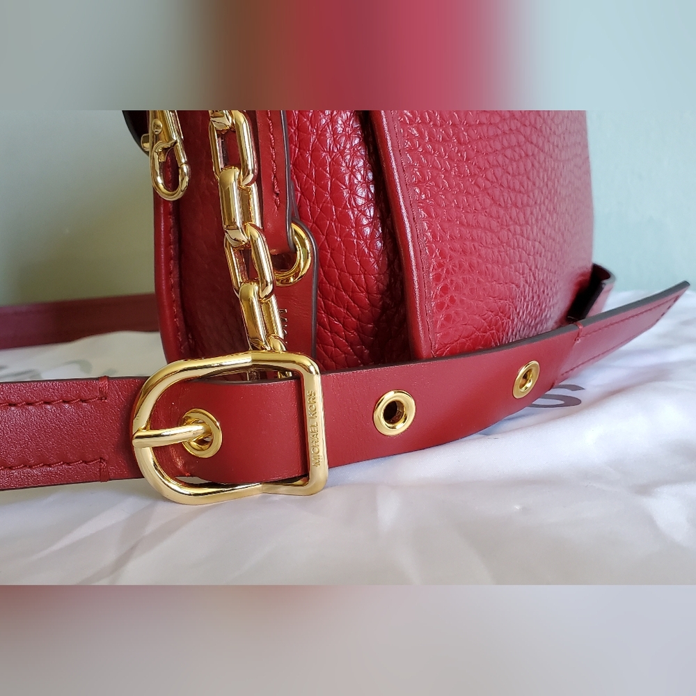 Michael Kors Cooper Large Leather Satchel Messenger Bag in Cherry Red - Picture 11 of 16